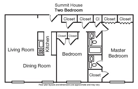 Floor plan for 2 beds, 1.5 baths